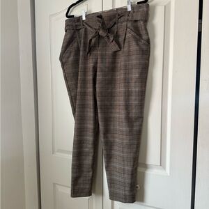 Reitmans Grey/Brown Classic Plaid Women's Pants - Paper bag waist